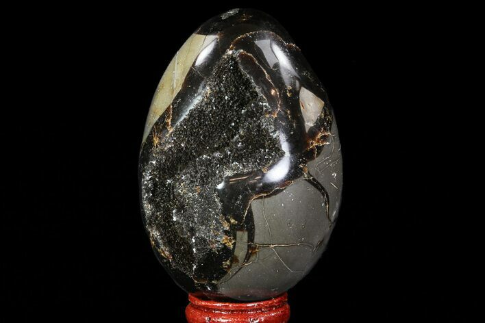 Septarian Dragon Egg Geode - Black Crystals #71900